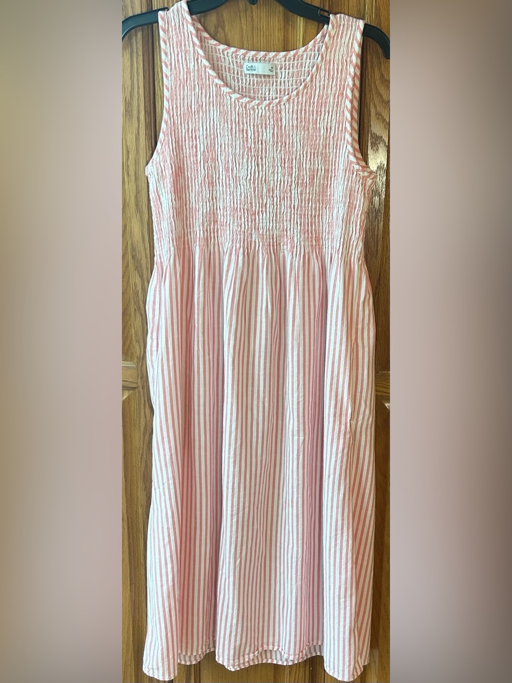 croft & barrow Pink and White Striped Smocked Maxi Dress size M
